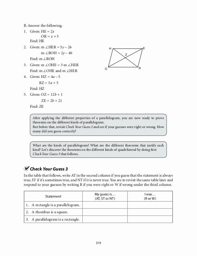 Properties Of Parallelograms Worksheet Elegant Properties 