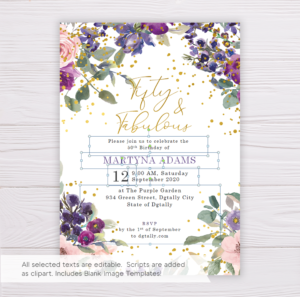 Purple Blush Floral Fifty Fabulous Invitation Template Dgtally