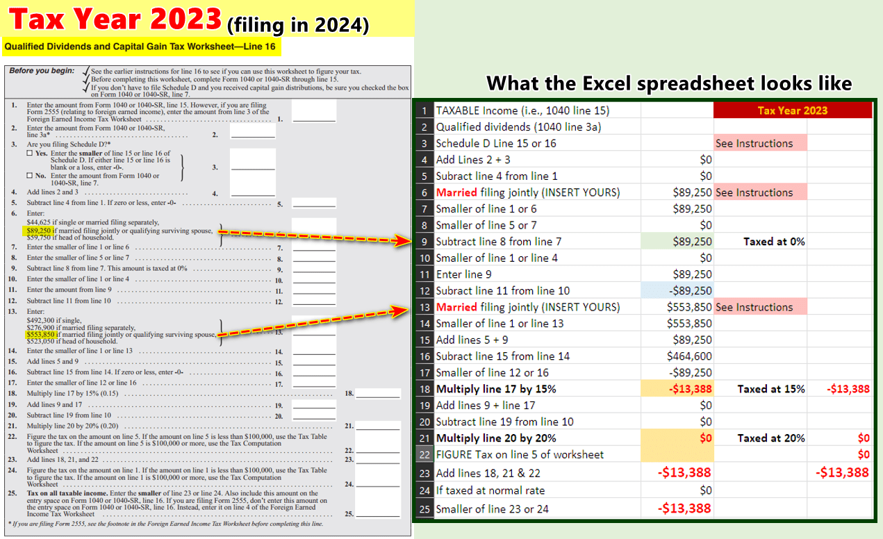 irs capital gains worksheet 2023