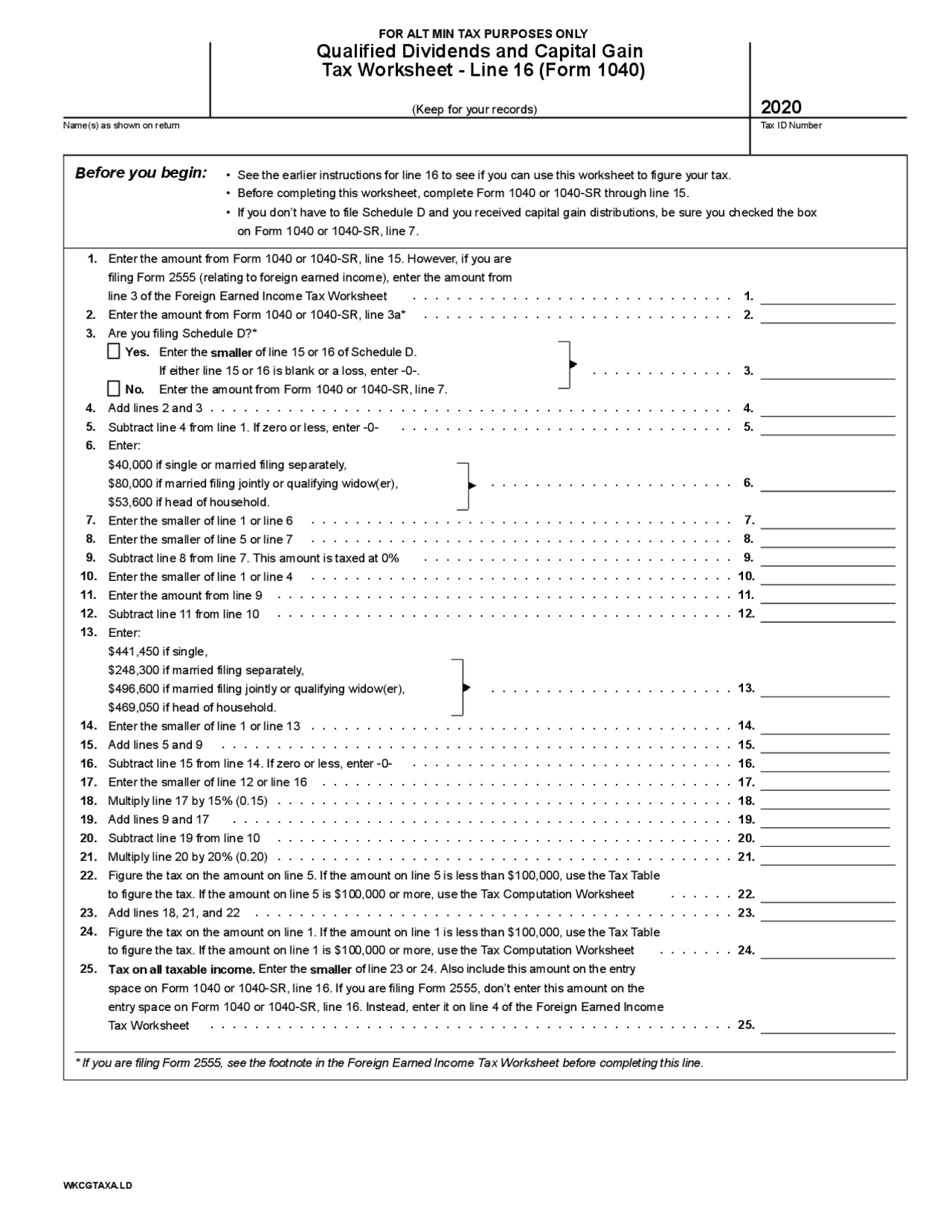 qualified dividends and capital gain tax worksheet line 16