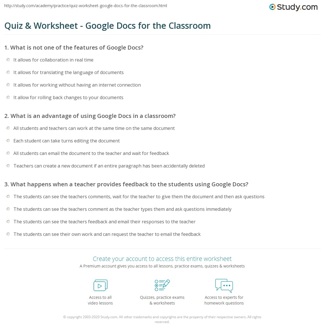 Quiz Worksheet Google Docs For The Classroom Study