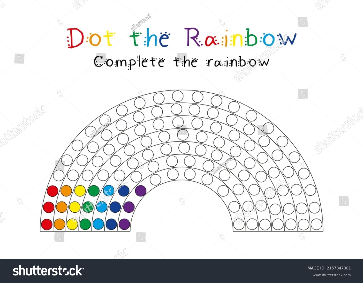 Rainbow Do Dot Worksheets Kids Learning Stock Vector Royalty Free
