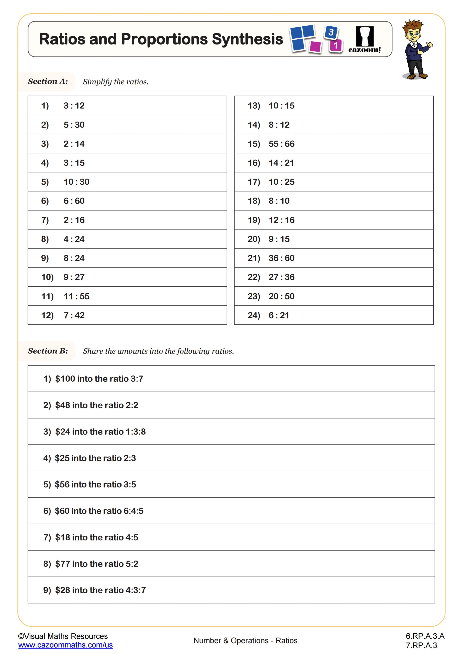 ratio proportion worksheet