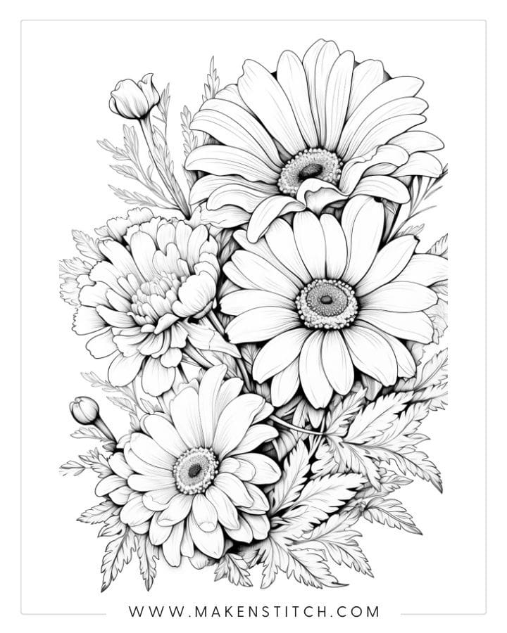 Realistic Flower Coloring Pages