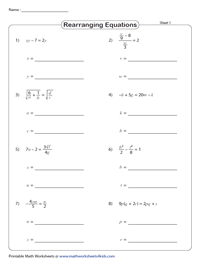 Rearranging Equations Worksheets Literal Equations Worksheets Library