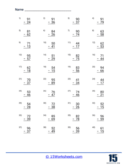 Regrouping Subtraction Worksheets 15 Worksheets