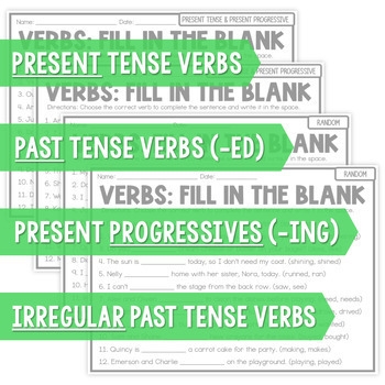  REGULAR VERBS PAST PRESENT FUTURE TENSE FILL IN THE BLANK WORKSHEET 