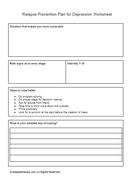 Relapse Prevention Plan For Depression Worksheet HappierTHERAPY
