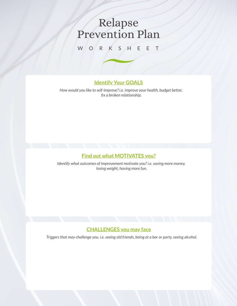 Relapse Prevention Plan Version 2 Worksheet Therapist Aid 