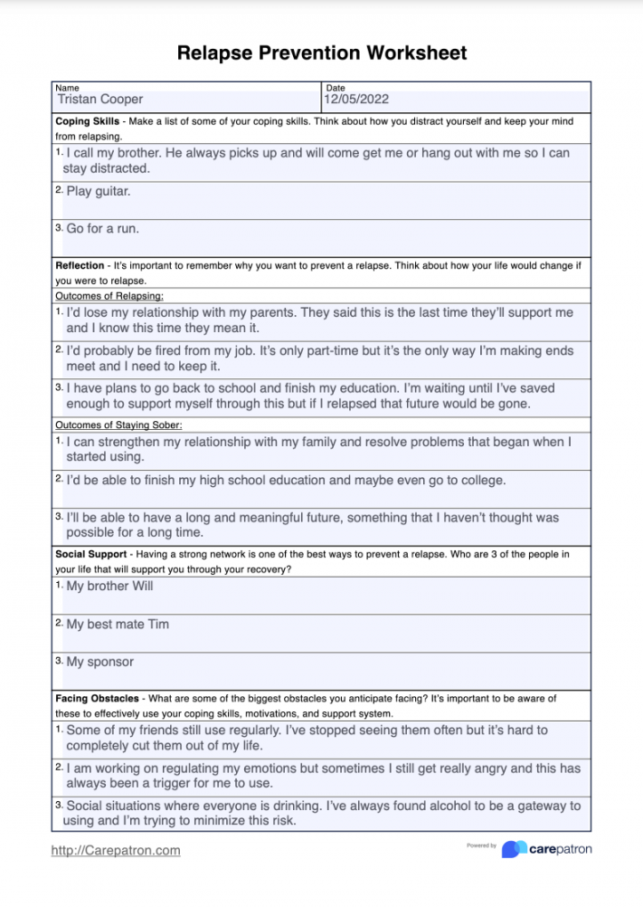 Relapse Prevention Worksheet Pdf Martin Lindelof