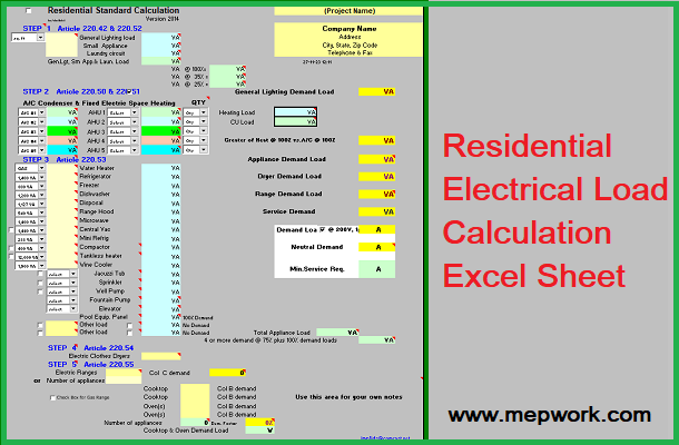 Residential Electrical Load Calculations Spreadsheet Xls Worksheets 