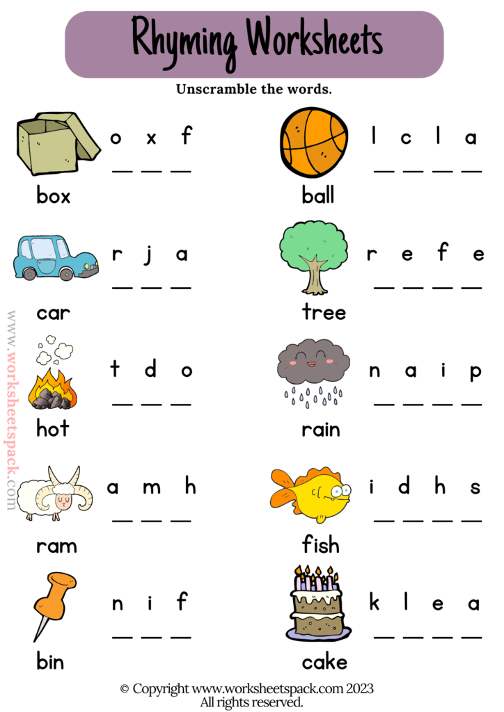 kindergarten rhyming worksheets
