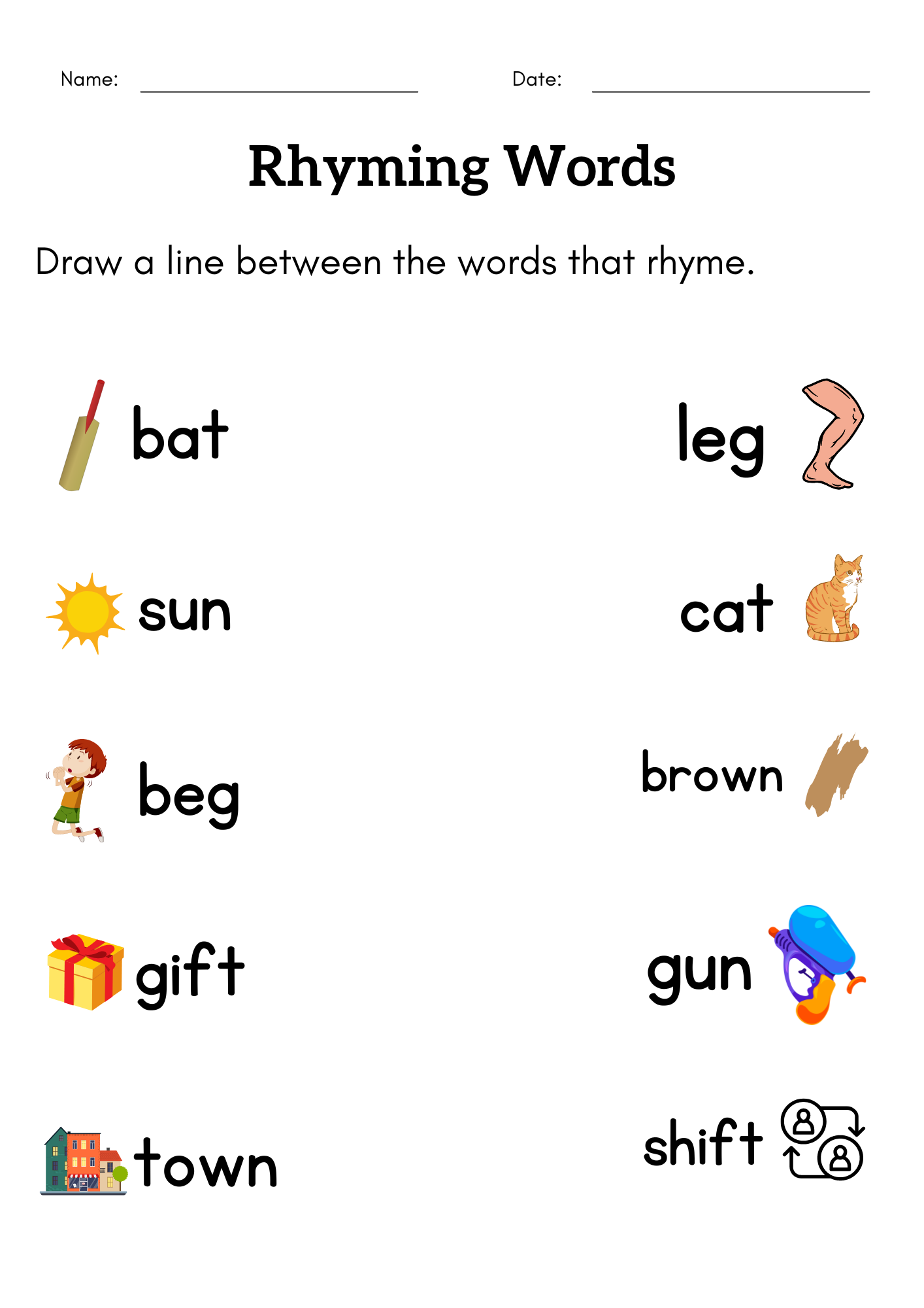 Rhyming Words Worksheet For Kindergarten Student Handouts 