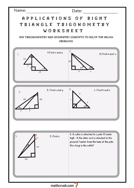 Right Triangle Trigonometry Worksheet Worksheets For Kindergarten