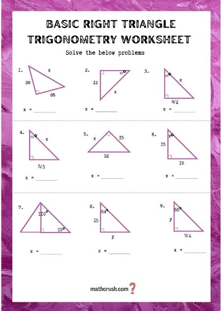 Right Triangle Trigonometry Worksheets Full Set Free Download 