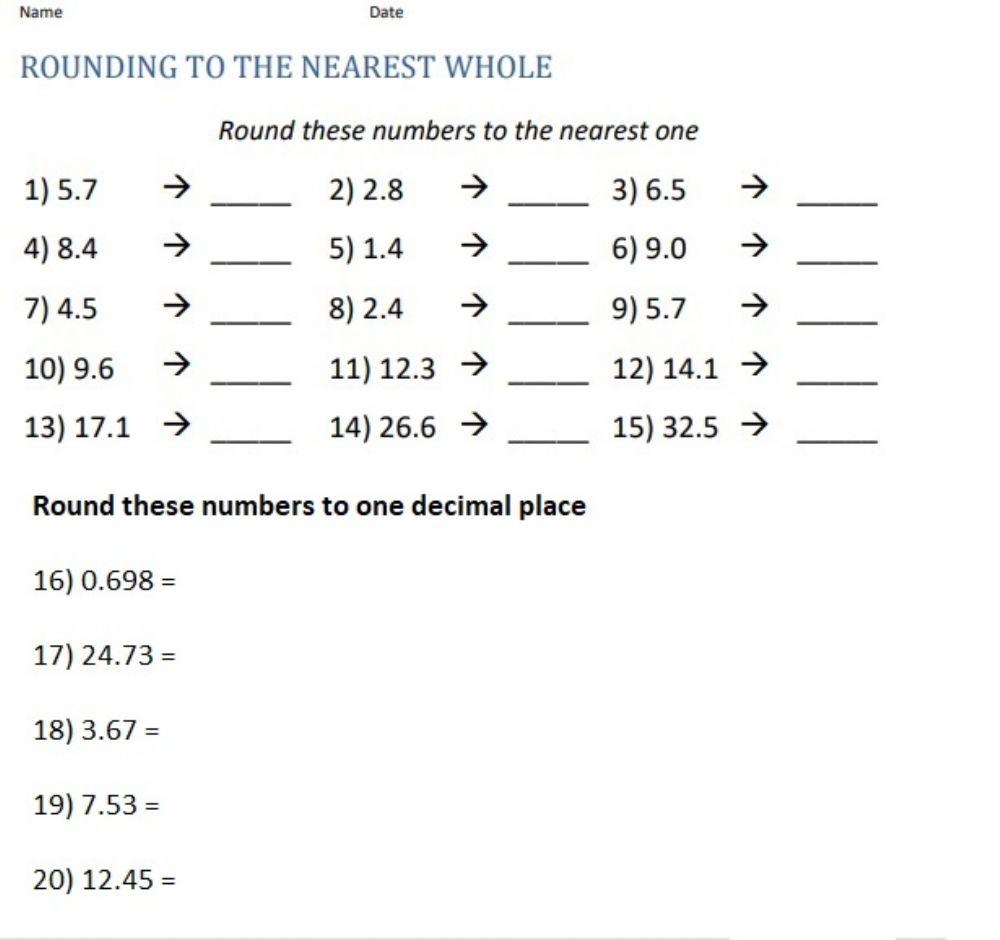 decimals worksheet