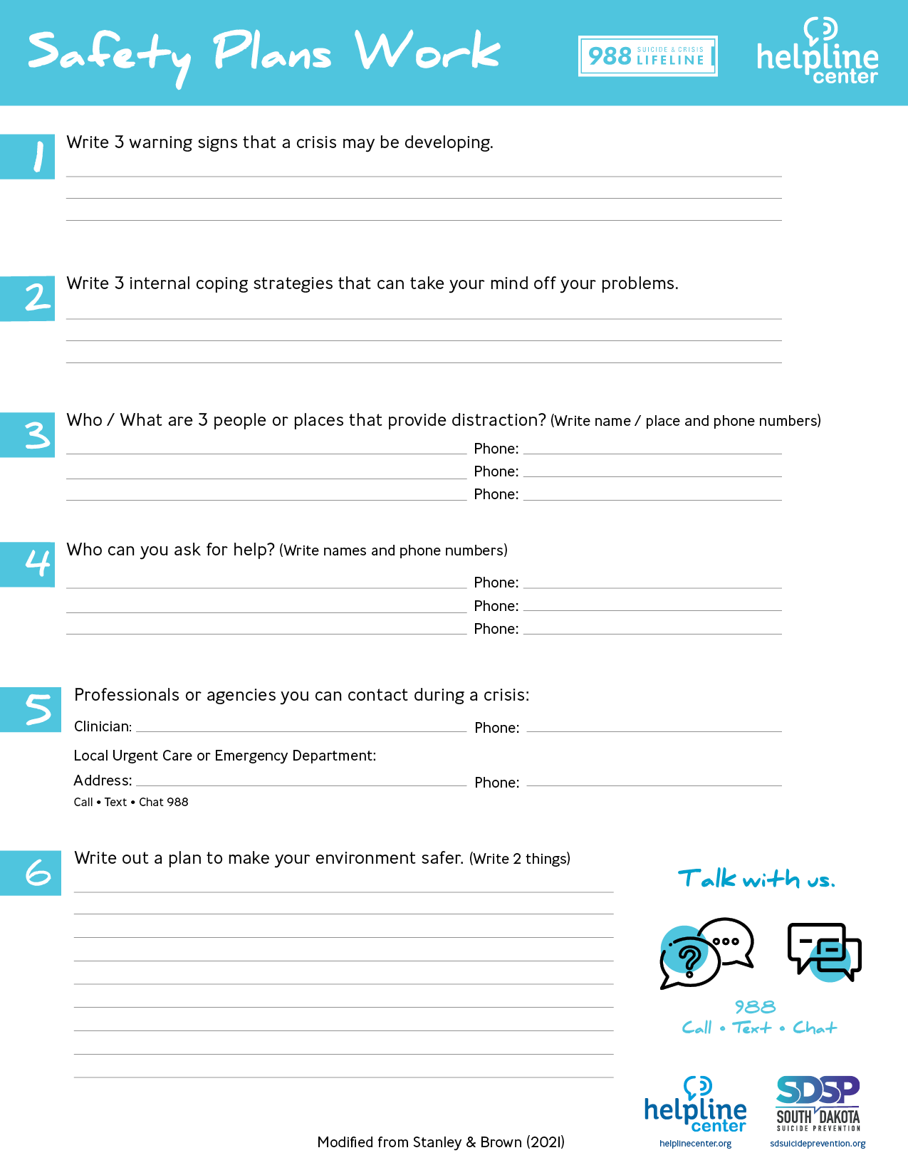 Safety Planning Guide Helpline Center Worksheets Library