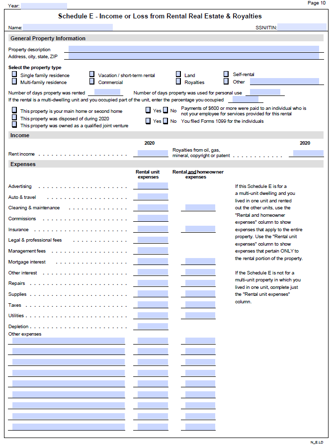 Schedule E Rental Property Daniel Ahart Tax Service Worksheets Library