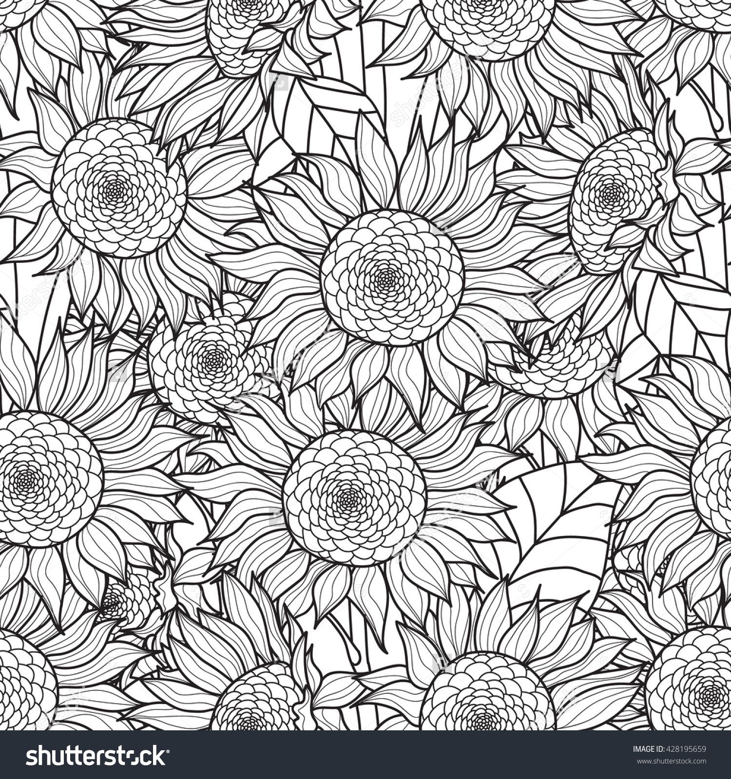 Seamless Sunflowers Bouquet Vector Coloring Book Stock Vector Royalty