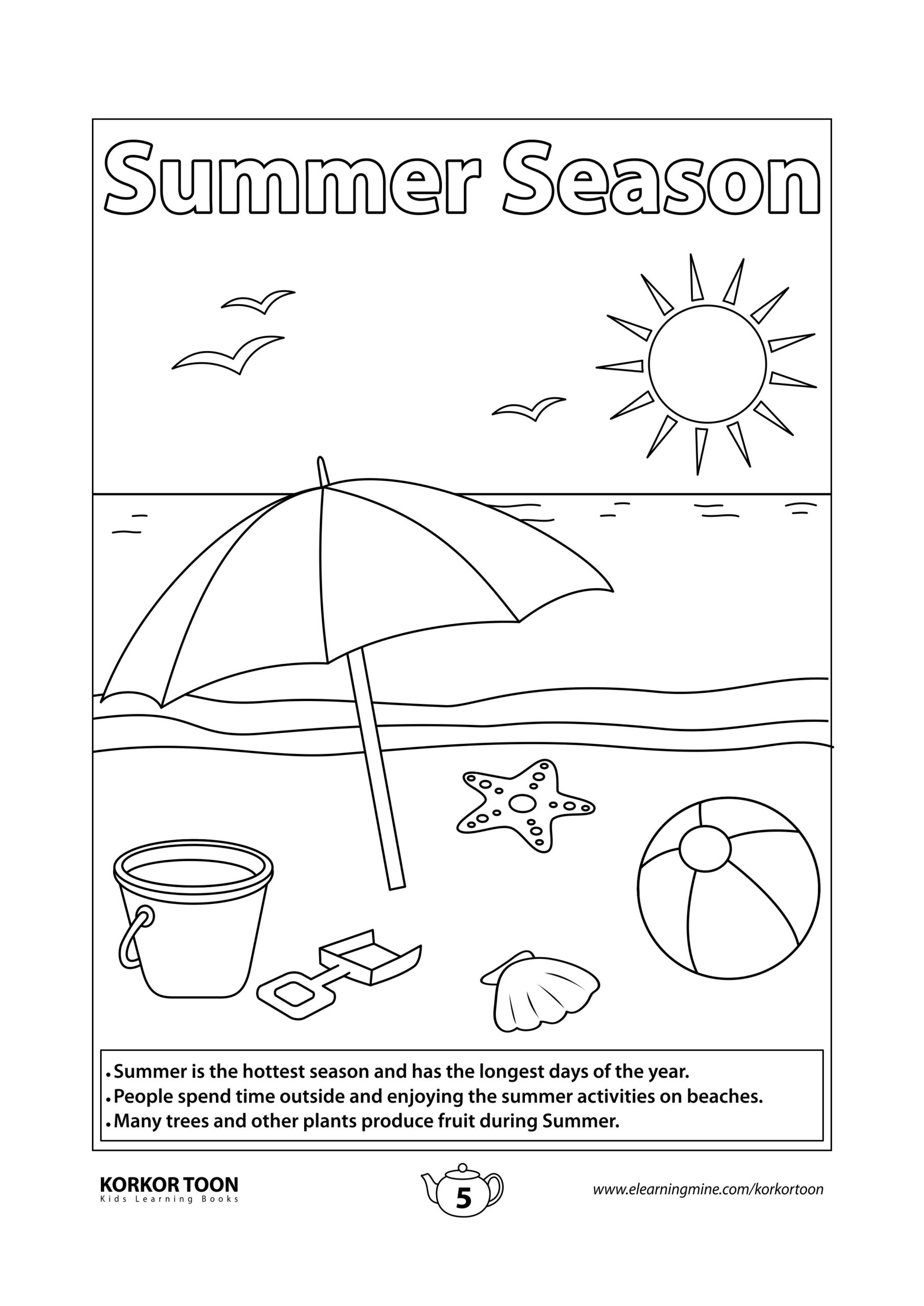 Seasons Coloring Book For Kids Summer Season Coloring Page Summer 