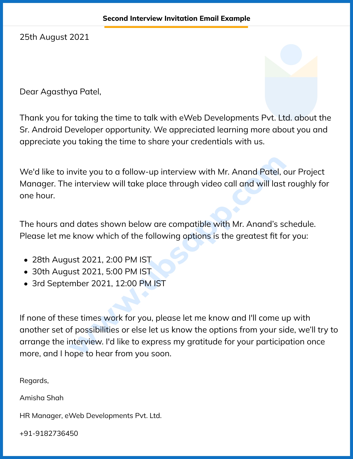 Second Interview Invitation Email Reply Sledging Template Free