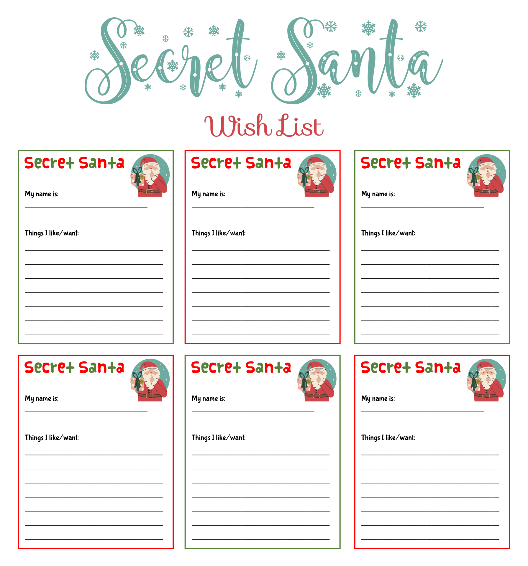 free printable secret santa template