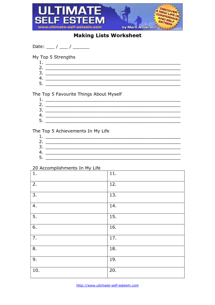 Self Esteem Worksheets Adults Ebook Pdf Zone Db excel