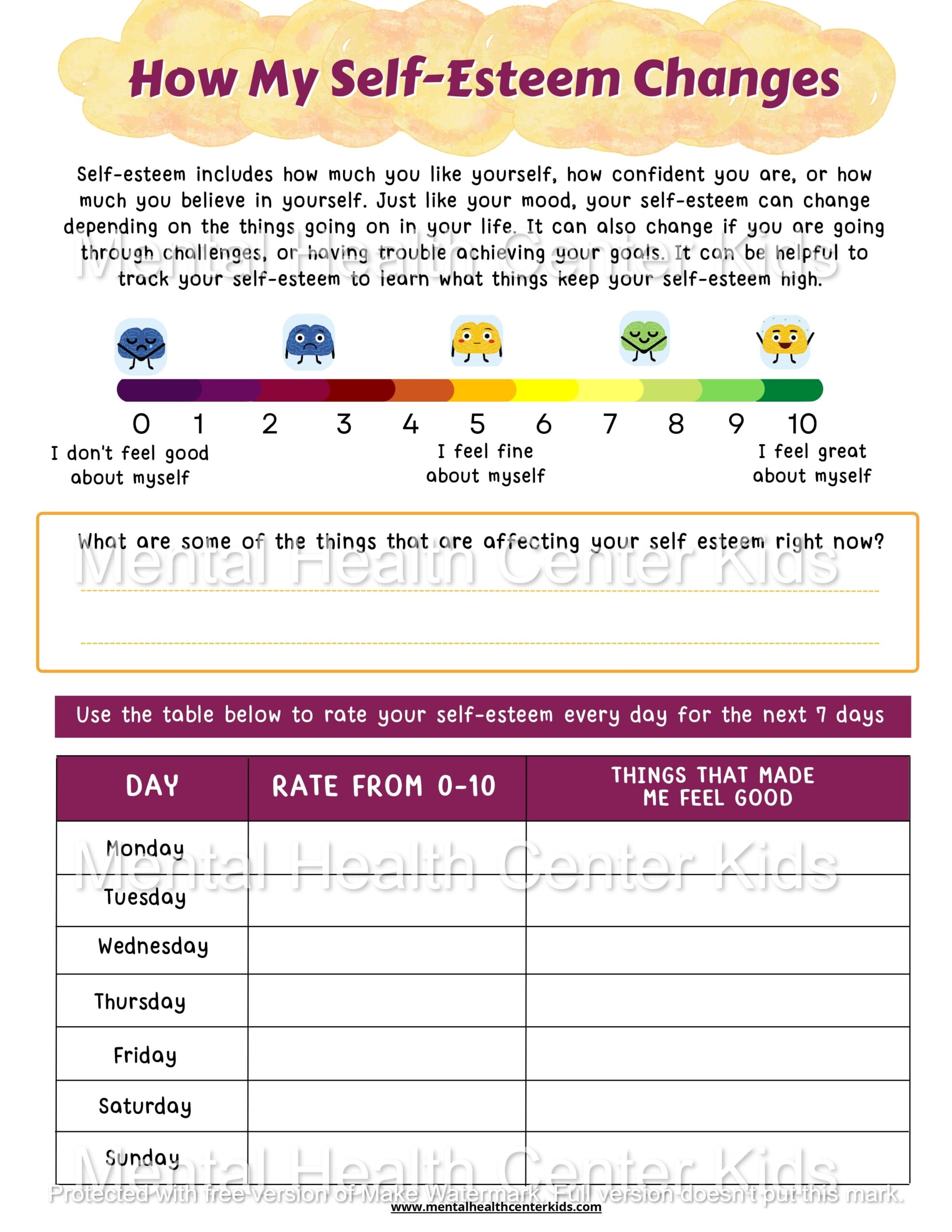 self-confidence worksheets