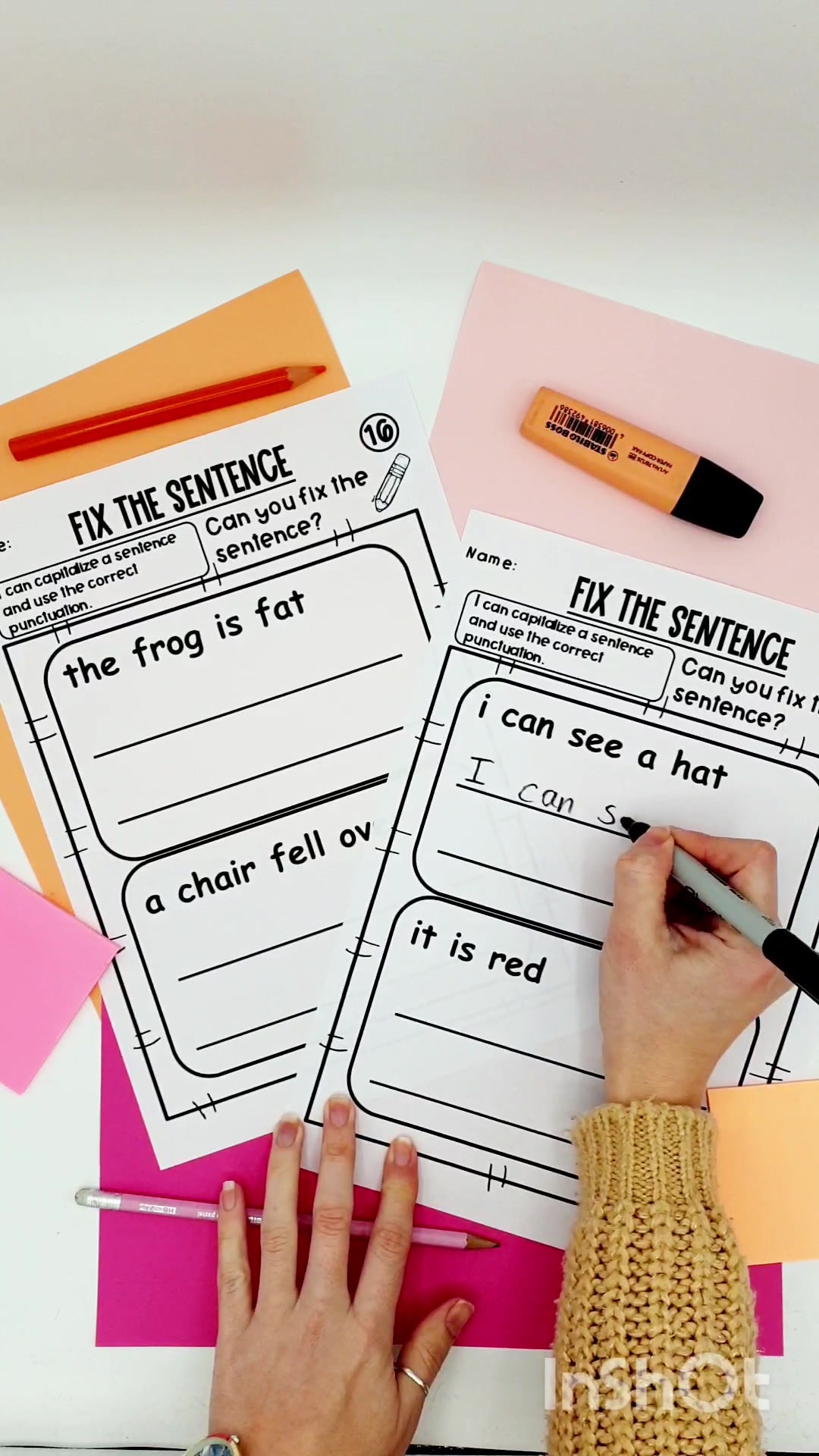 fix the sentence worksheets