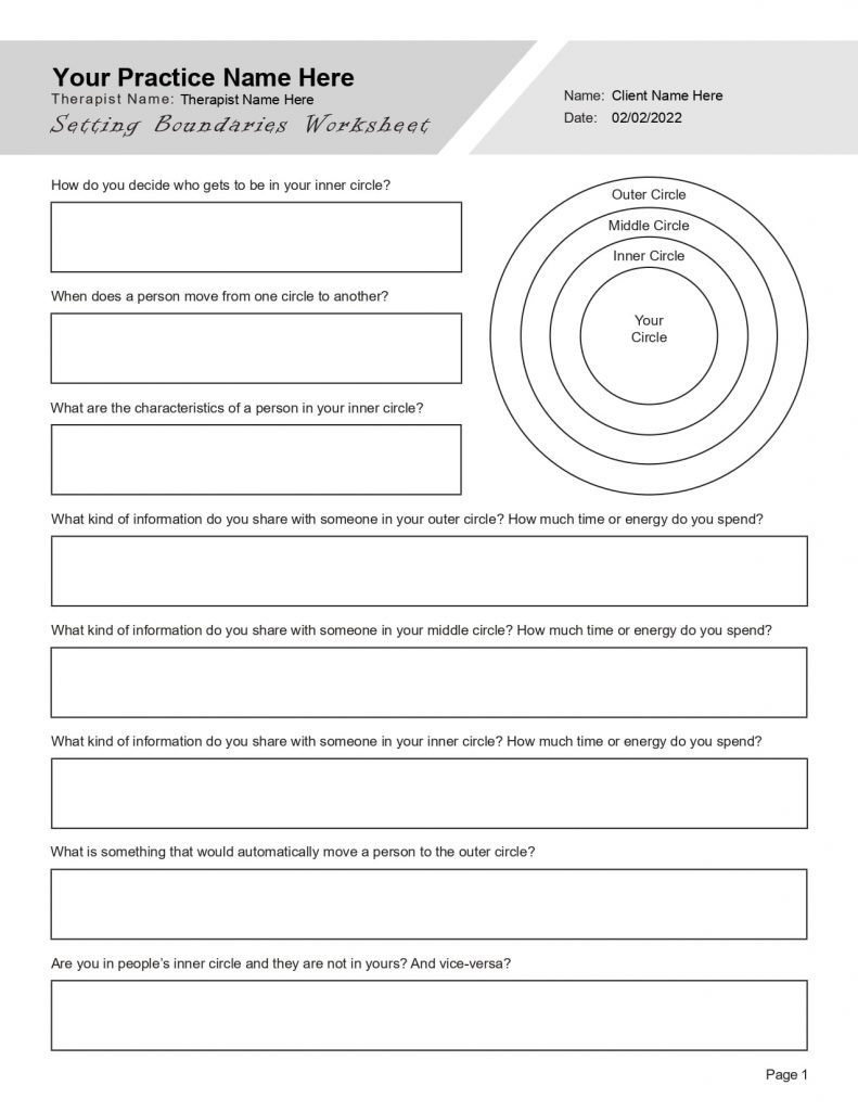 Setting Boundaries In Recovery Worksheet Editable Fillable 