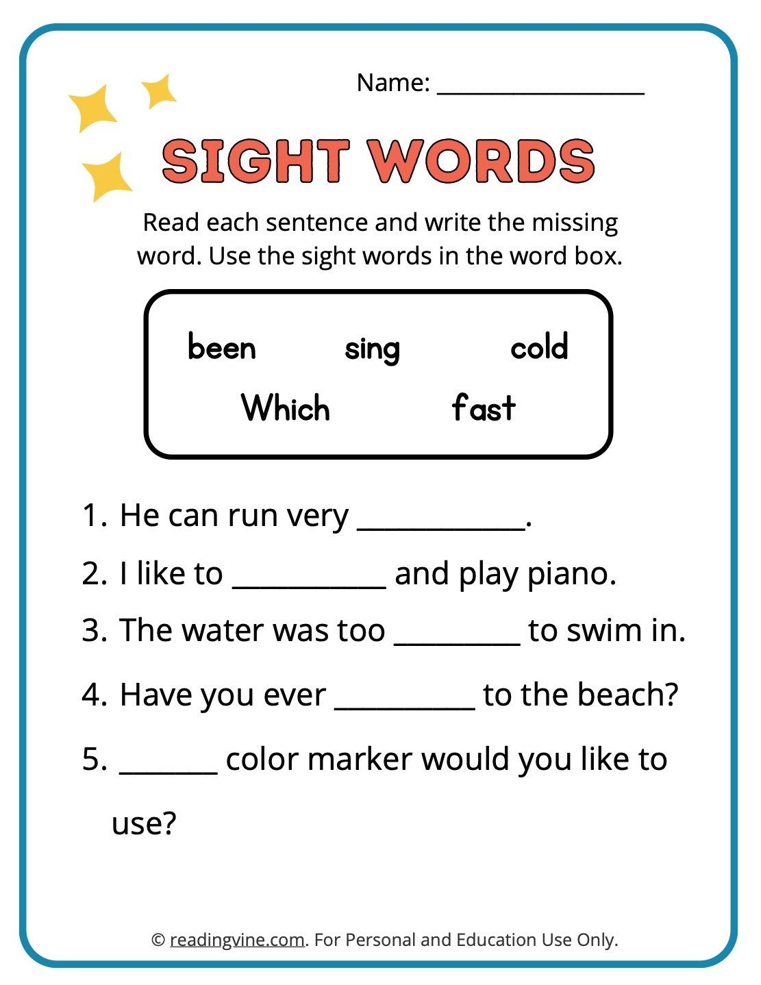 sight words for first grade worksheets