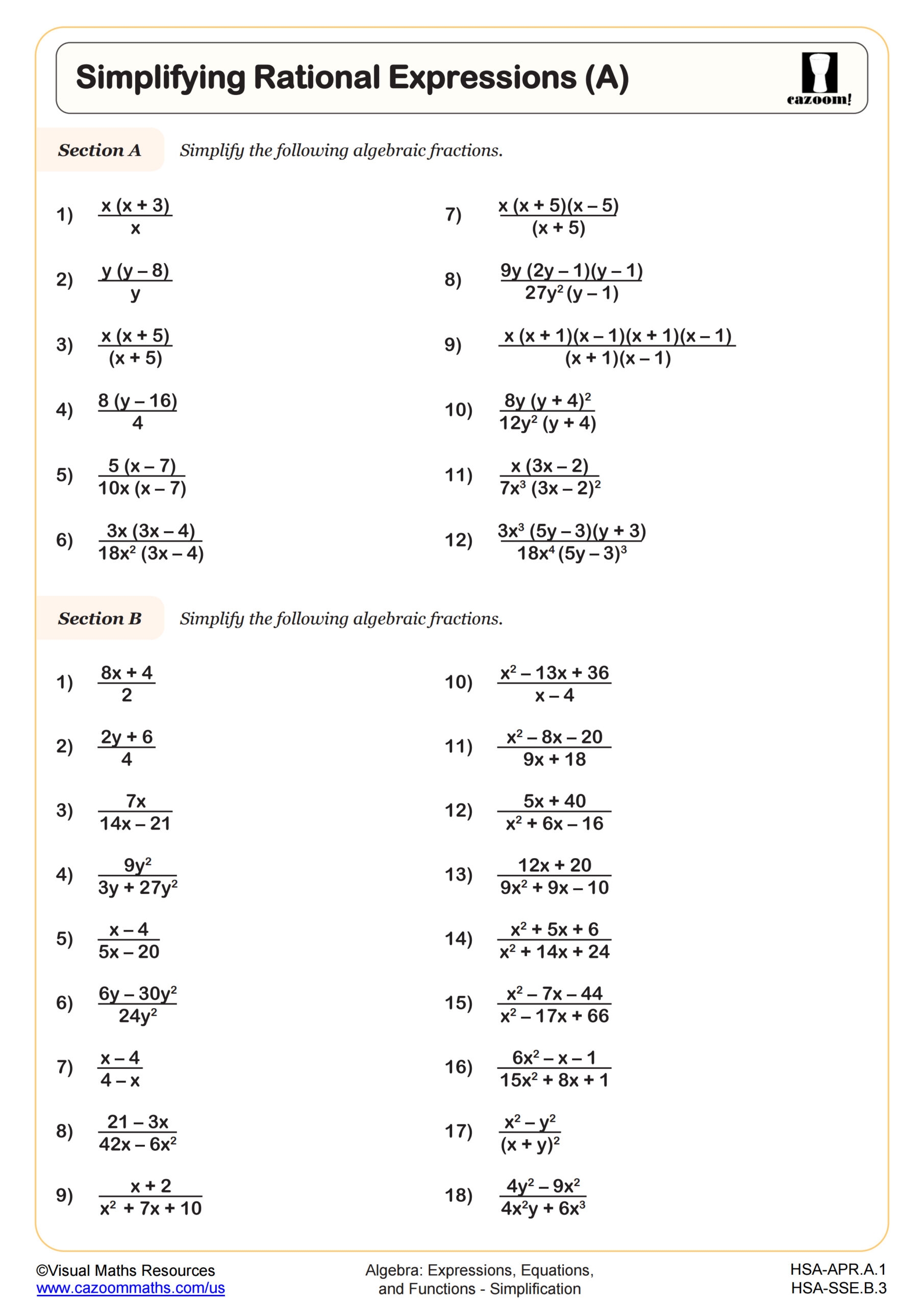 algebra 2 worksheet