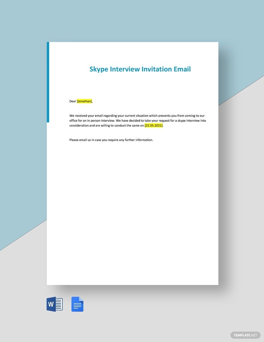 Skype Interview Invitation Email Template In Word Google Docs PDF 