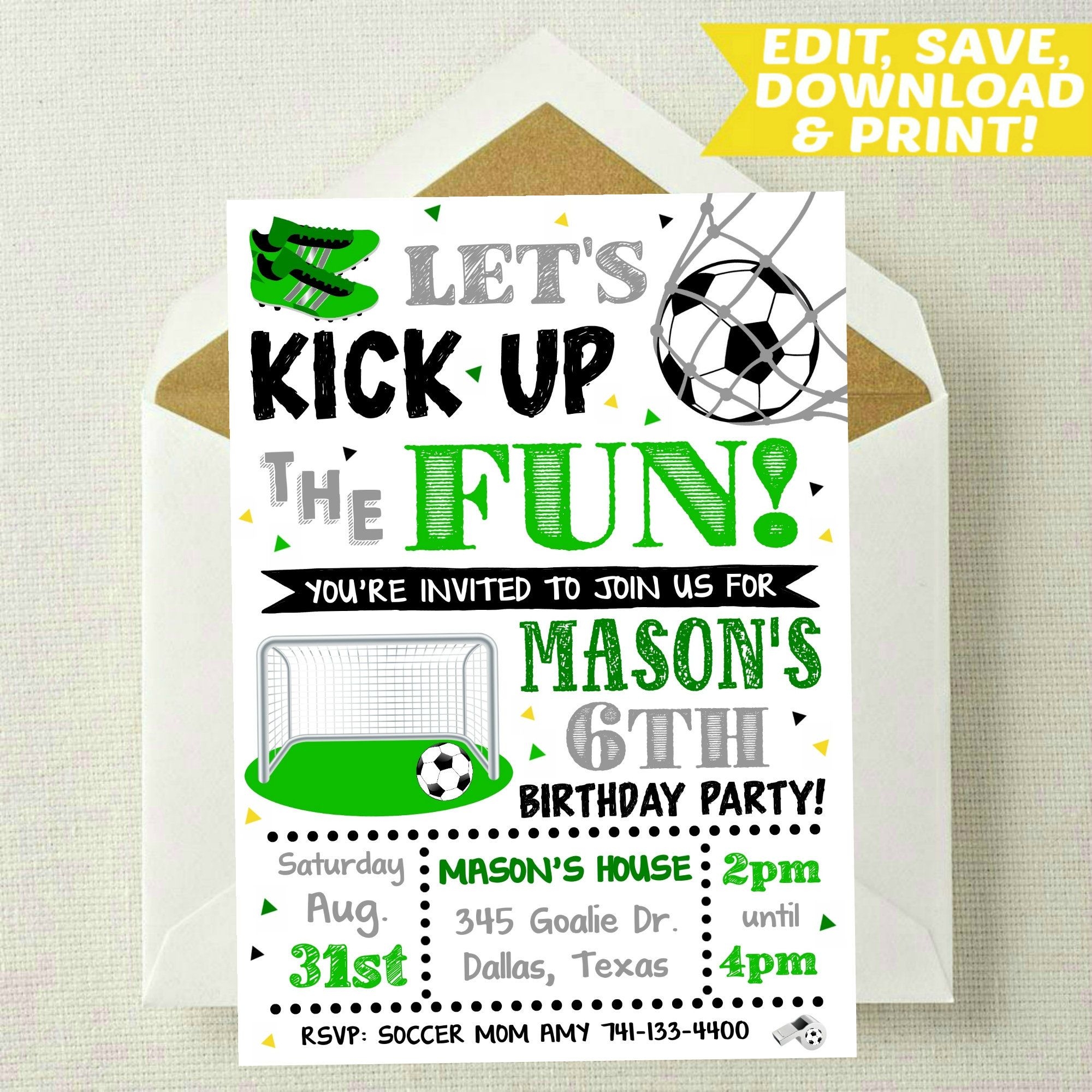 soccer party invitation template