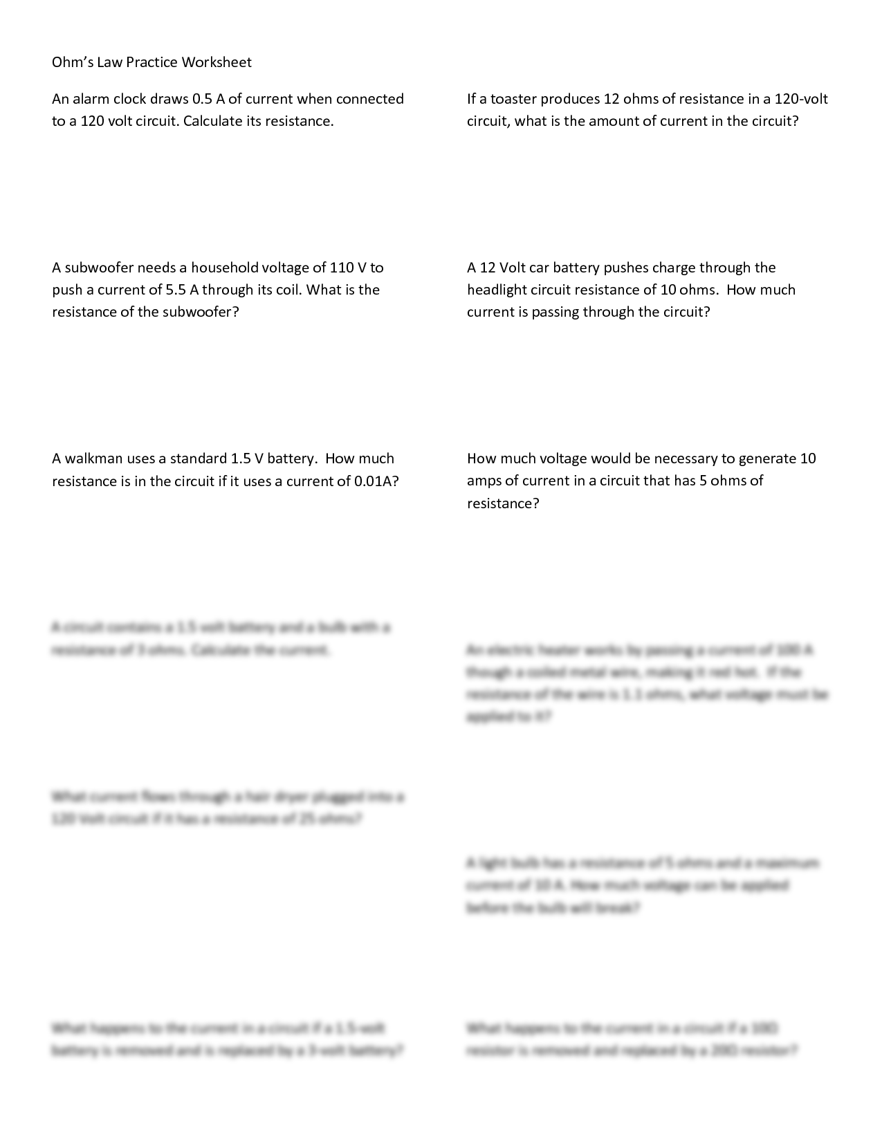 SOLUTION Ohms Law Worksheet 1 Studypool Worksheets Library