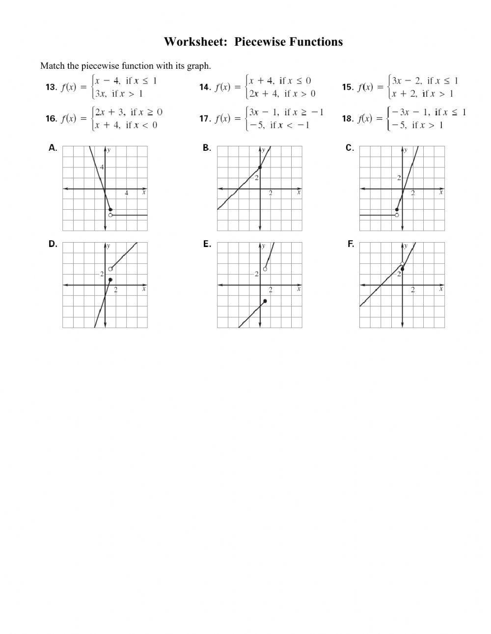 Solved Graphing Piecewise Functions Worksheet F x x If Chegg 