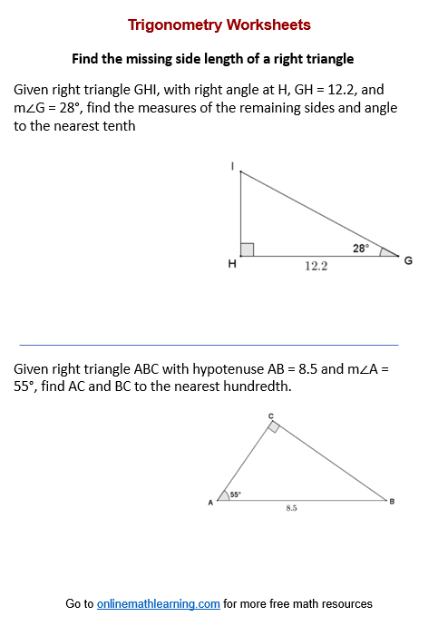 Solved Right Triangle Trigonometry Worksheet Name Find The Chegg