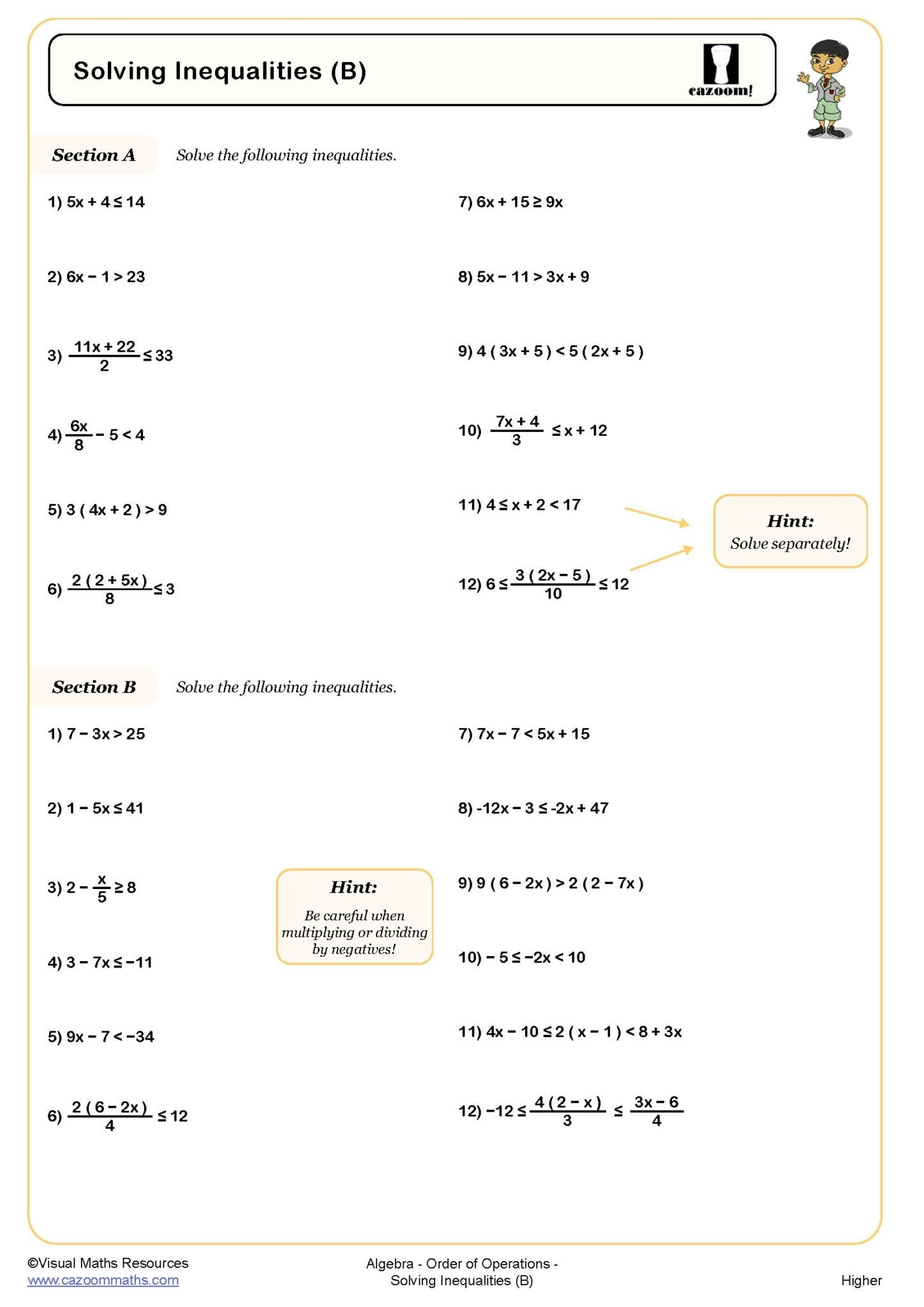 Solving Inequalities B Worksheets Library