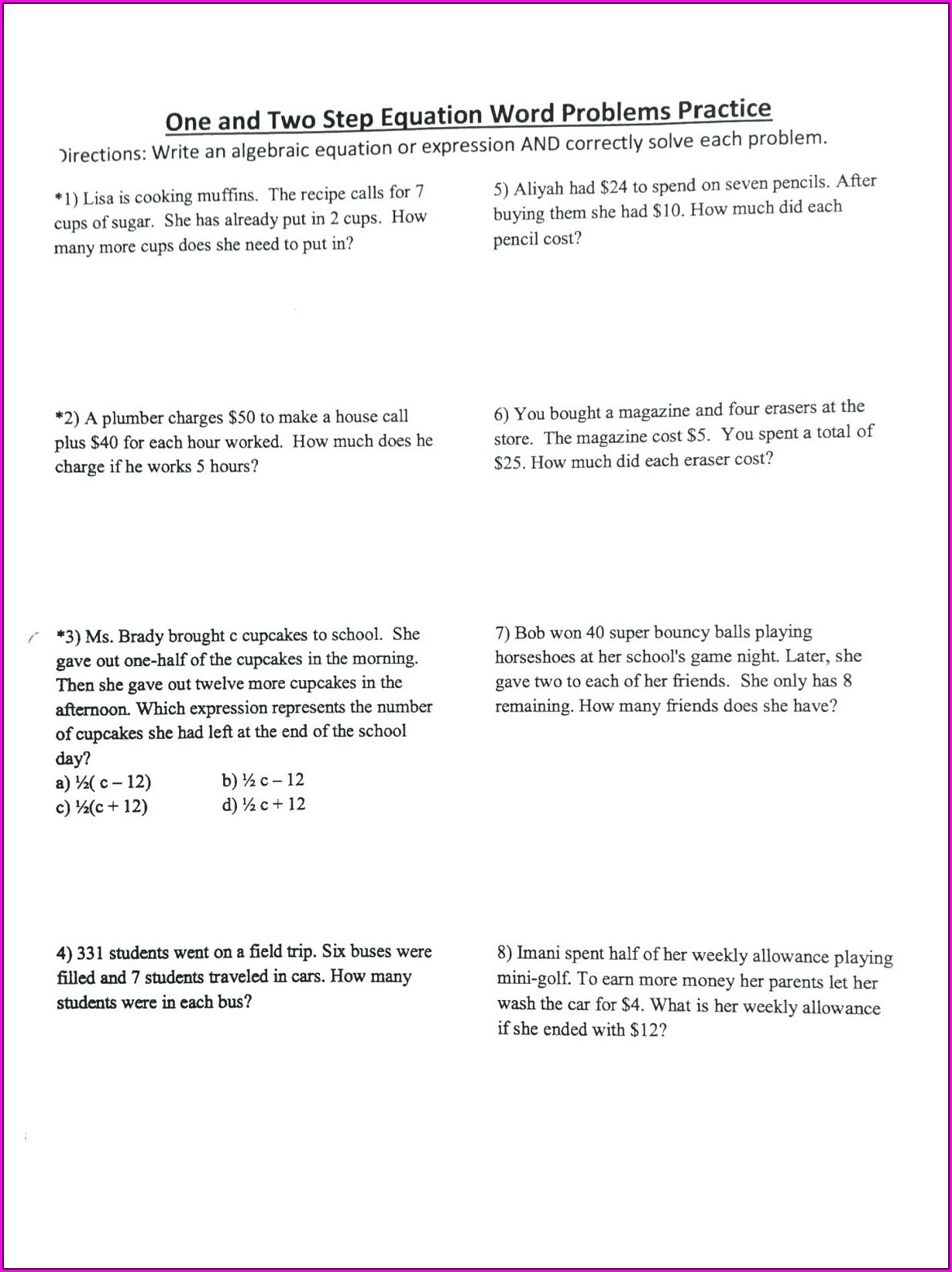 Solving Multi Step Equations Word Problems Worksheet Answers Worksheet 
