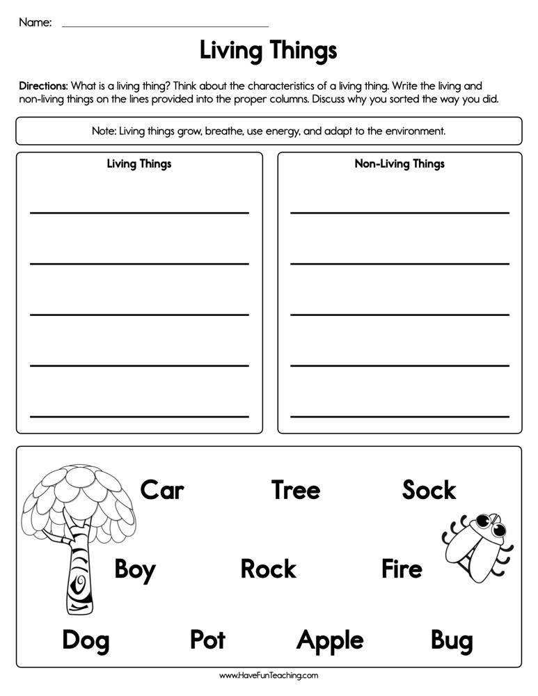 Sorting Characteristics Living Things Worksheet By Teach Simple