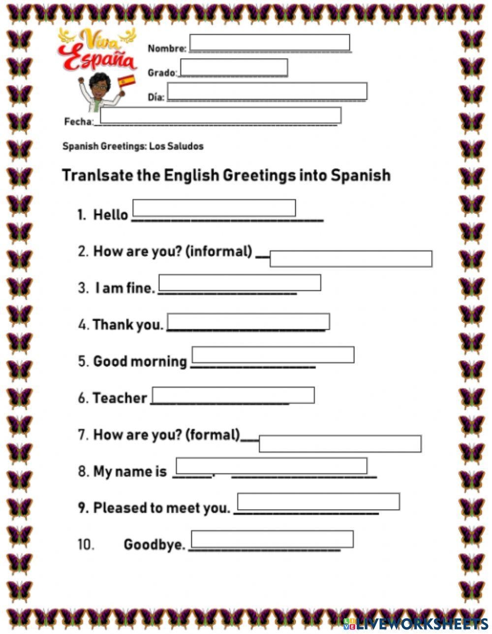 Spanish 4 Greetings And Farewells Worksheet Live Worksheets 