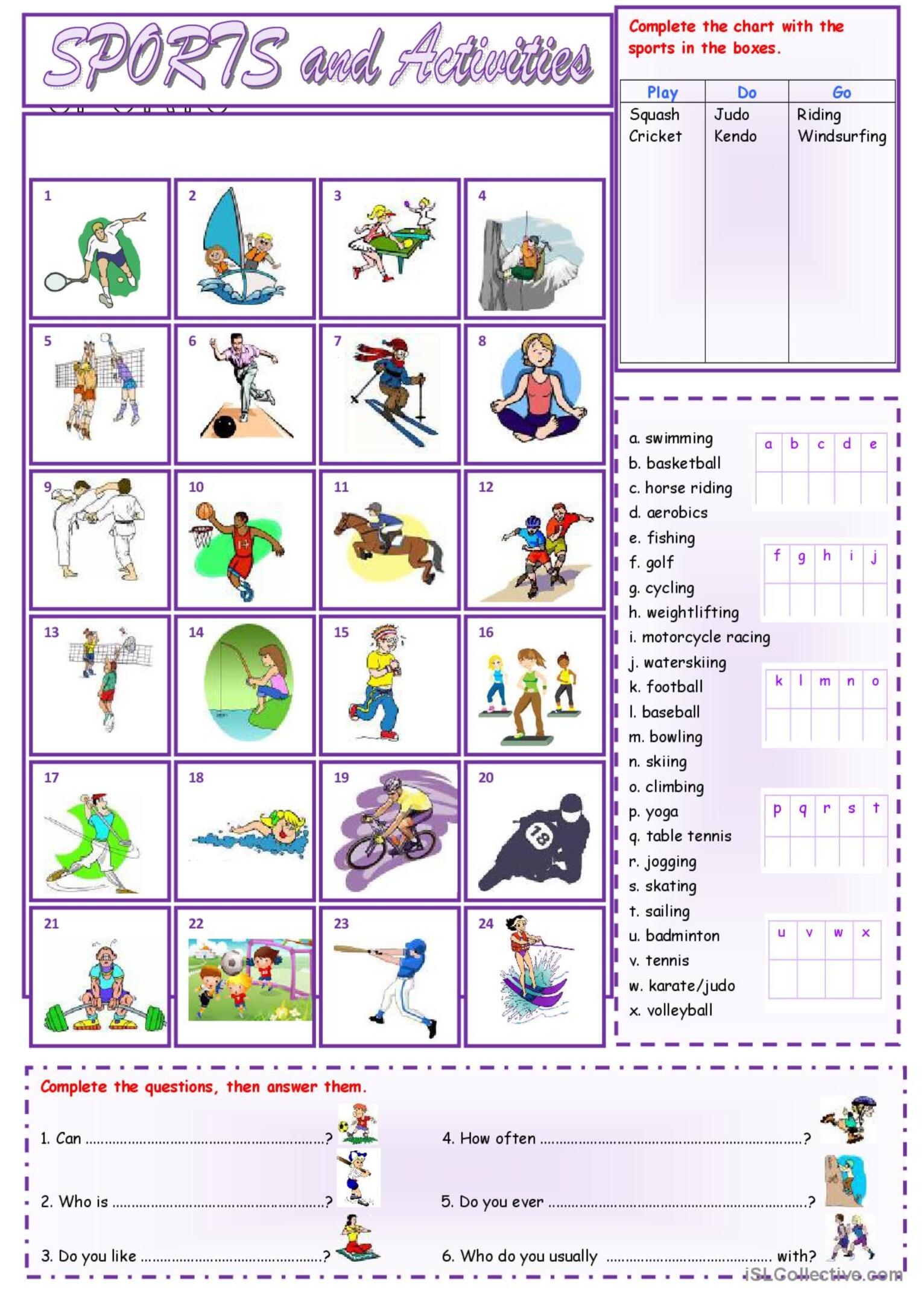Sports And Activities English ESL Worksheets Pdf Doc