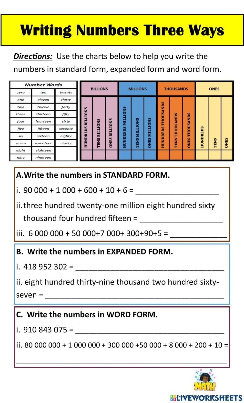 numbers in expanded form worksheet
