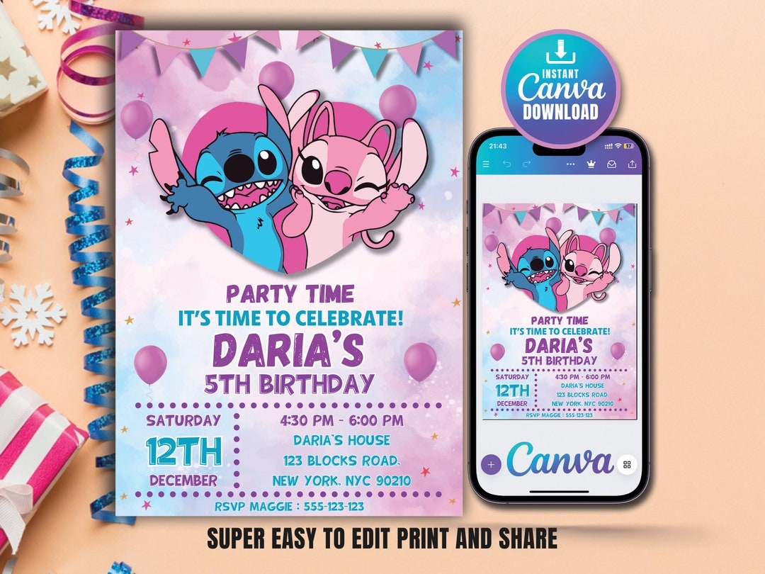 stitch and angel invitation template