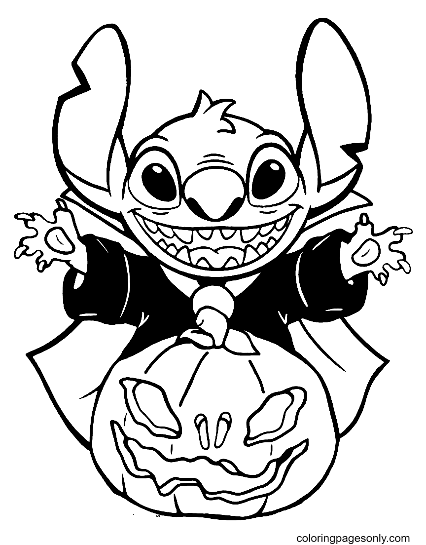 Stitch On Pumpkin Coloring Pages Disney Halloween Coloring Pages