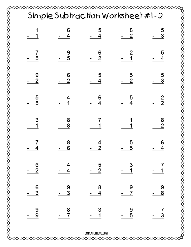 Subtraction Facts Worksheets K5 Learning Worksheets Library