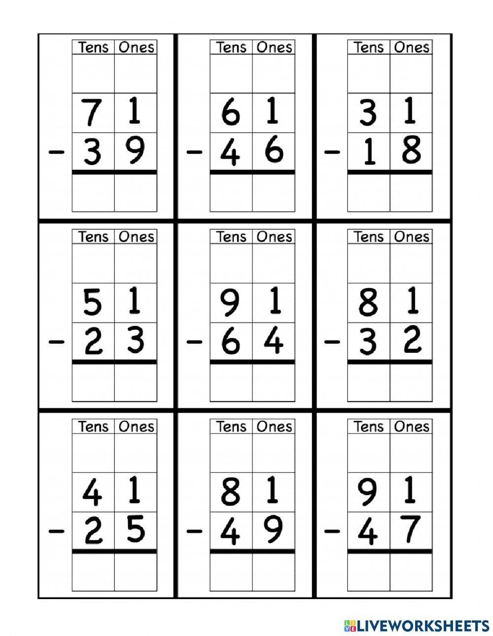 Subtraction With Regrouping Printable Worksheet