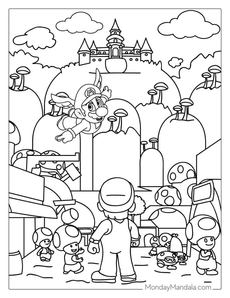mario printable coloring pages free