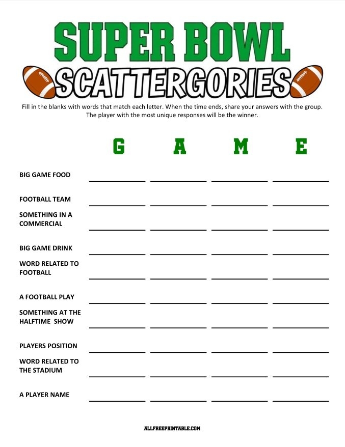 Superbowl Printable Games