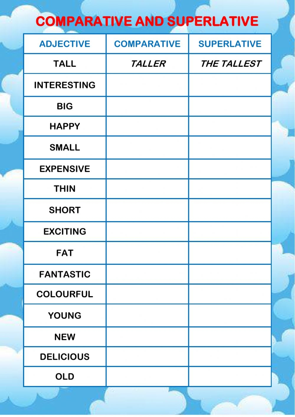 Superlative And Comparative Worksheets